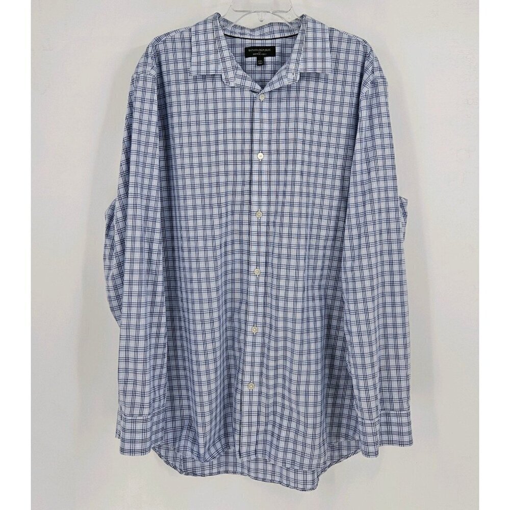 Banana Republic Non-Iron Slim Fit Mens Sz XXL Button Up Shirt Blue Plaid